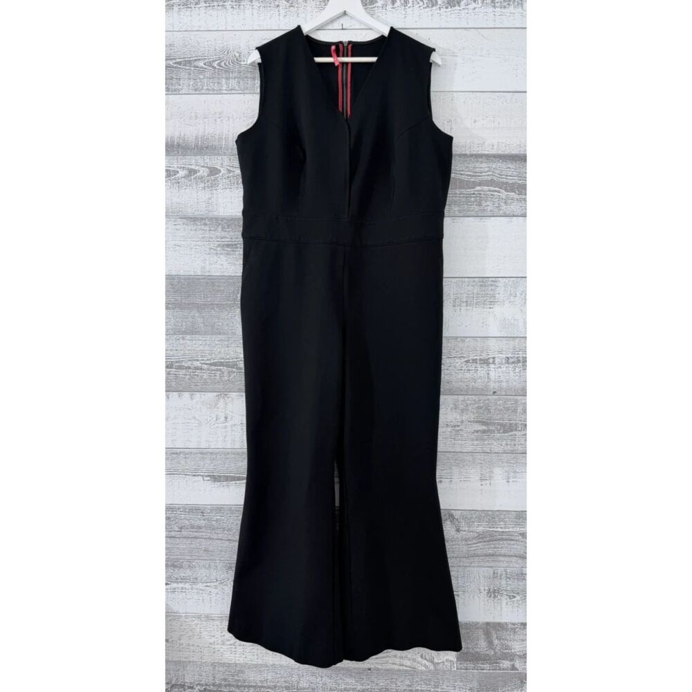 Spanx The Perfect Jumpsuit Black Sleeveless Flare Ponte Stretch Womens 1X